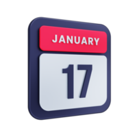 gennaio realistico calendario icona 3d illustrazione Data gennaio 17 png