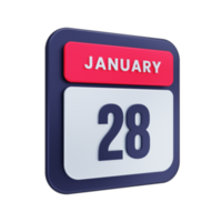 January Realistic Calendar Icon 3D Illustration Date January 28 png