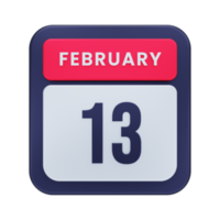 icono de calendario realista de febrero ilustración 3d fecha 13 de febrero png