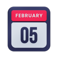 febbraio realistico calendario icona 3d illustrazione Data febbraio 05 png
