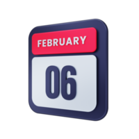 icône de calendrier réaliste de février illustration 3d date du 06 février png