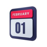 febbraio realistico calendario icona 3d illustrazione Data febbraio 01 png