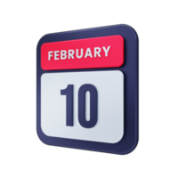 icône de calendrier réaliste de février illustration 3d date du 10 février png