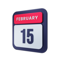 icône de calendrier réaliste de février illustration 3d date du 15 février png