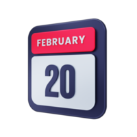 februar realistisches kalendersymbol 3d-illustration datum 20. februar png