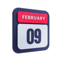 février calendrier réaliste icône illustration 3d date février 09 png