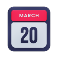 March Realistic Calendar Icon 3D Illustration Date March 20 png