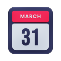 ícone de calendário realista de março ilustração 3d data 31 de março png
