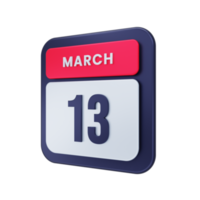 March Realistic Calendar Icon 3D Illustration Date March 13 png