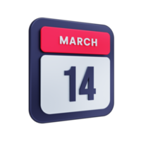 March Realistic Calendar Icon 3D Illustration Date March 14 png