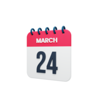 marzo icono de calendario realista ilustración 3d fecha 24 de marzo png