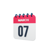 March Realistic Calendar Icon 3D Illustration Date March 07 png