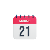 March Realistic Calendar Icon 3D Illustration Date March 21 png