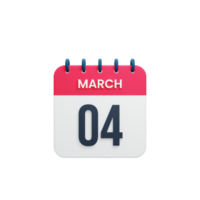 March Realistic Calendar Icon 3D Illustration Date March 04 png