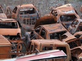 junkyard old rusted car field photo