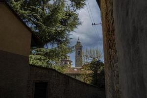 Bergamo medieval high town houses view photo