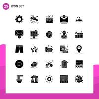 Group of 25 Solid Glyphs Signs and Symbols for business achievement slope remove email Editable Vector Design Elements