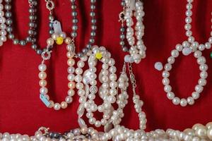 White Pearl necklage on display photo