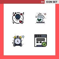 Group of 4 Filledline Flat Colors Signs and Symbols for honeymoon watch travel infusion browser Editable Vector Design Elements