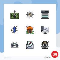 Universal Icon Symbols Group of 9 Modern Filledline Flat Colors of yurt hut communication right up arrow Editable Vector Design Elements