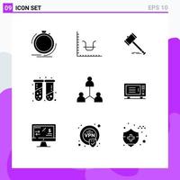 User Interface Pack of 9 Basic Solid Glyphs of health legal marketing law gavel Editable Vector Design Elements