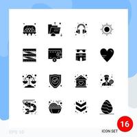 Solid Glyph Pack of 16 Universal Symbols of waist diet storage sunset sun Editable Vector Design Elements