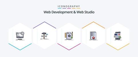 Web Development And Web Studio 25 FilledLine icon pack including list. categories. repair. support. develop vector