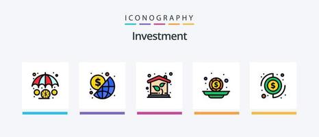 la línea de inversión llenó el paquete de 5 iconos, incluida la inversión. negocio. global. pago. dinero. diseño de iconos creativos vector