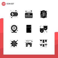 Pack of 9 Modern Solid Glyphs Signs and Symbols for Web Print Media such as fridge medical sound location farm Editable Vector Design Elements