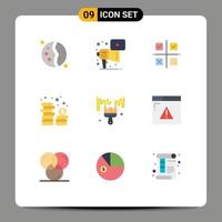 Pack of 9 creative Flat Colors of currency coins play cash product Editable Vector Design Elements