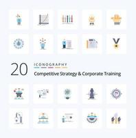 20 Competitive Strategy And Corporate Training Flat Color icon Pack like choose arrow development startup light vector