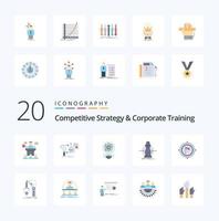 20 Competitive Strategy And Corporate Training Flat Color icon Pack like choose arrow development startup light vector