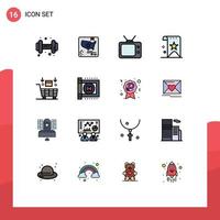 Modern Set of 16 Flat Color Filled Lines and symbols such as robot ai tv reputation quality Editable Creative Vector Design Elements