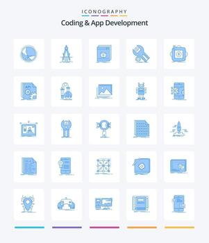 Creative Coding And App Development 25 Blue icon pack  Such As installation. settings. refinement. program. application vector
