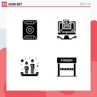 Pack of 4 creative Solid Glyphs of field candles sports computer spring Editable Vector Design Elements