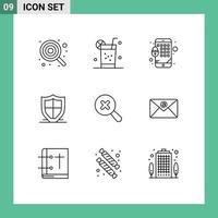 Pack of 9 Modern Outlines Signs and Symbols for Web Print Media such as in security summer safety internet Editable Vector Design Elements