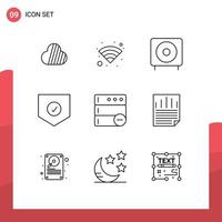 Set of 9 Commercial Outlines pack for delete shield devices security check Editable Vector Design Elements