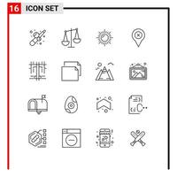 Universal Icon Symbols Group of 16 Modern Outlines of type creative landscape map pin Editable Vector Design Elements