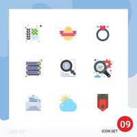 Modern Set of 9 Flat Colors Pictograph of magnifer search merraige server cloud server Editable Vector Design Elements