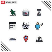 Pack of 9 Modern Filledline Flat Colors Signs and Symbols for Web Print Media such as bathroom development mobile develop code Editable Vector Design Elements