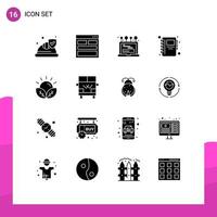 Set of 16 Modern UI Icons Symbols Signs for crops notepad info notebook computer Editable Vector Design Elements