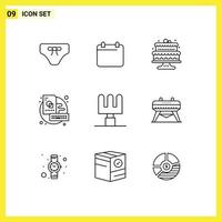 Set of 9 Vector Outlines on Grid for rake sketch year key cakes Editable Vector Design Elements