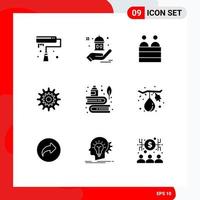 conjunto de 9 iconos modernos de la interfaz de usuario signos de símbolos para la configuración de engranajes de la corte de producción de ruedas elementos de diseño vectorial editables vector