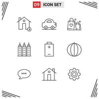 Pictogram Set of 9 Simple Outlines of electric tower vehicles construction wedding Editable Vector Design Elements