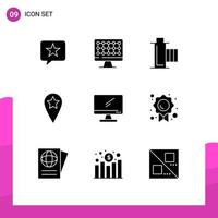 Pictogram Set of 9 Simple Solid Glyphs of device computer film star geo Editable Vector Design Elements