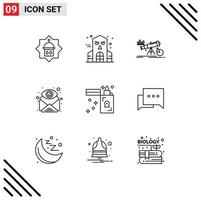 Pack of 9 creative Outlines of view eye analytics email prediction Editable Vector Design Elements