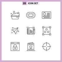 Pack of 9 Modern Outlines Signs and Symbols for Web Print Media such as edit comment cardiology send paper Editable Vector Design Elements