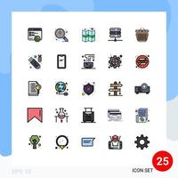 Pack of 25 Modern Filled line Flat Colors Signs and Symbols for Web Print Media such as usb shopping location retail server Editable Vector Design Elements