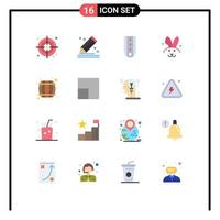 Mobile Interface Flat Color Set of 16 Pictograms of beer barrel rabbit diamonds easter striped Editable Pack of Creative Vector Design Elements