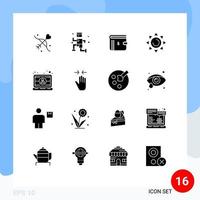 Editable Vector Line Pack of 16 Simple Solid Glyphs of engineer computer money sun beach Editable Vector Design Elements